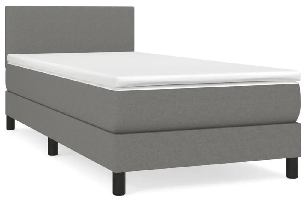 Κρεβάτι Boxspring με Στρώμα Σκούρο Γκρι 90x200 εκ. Υφασμάτινο - Γκρι