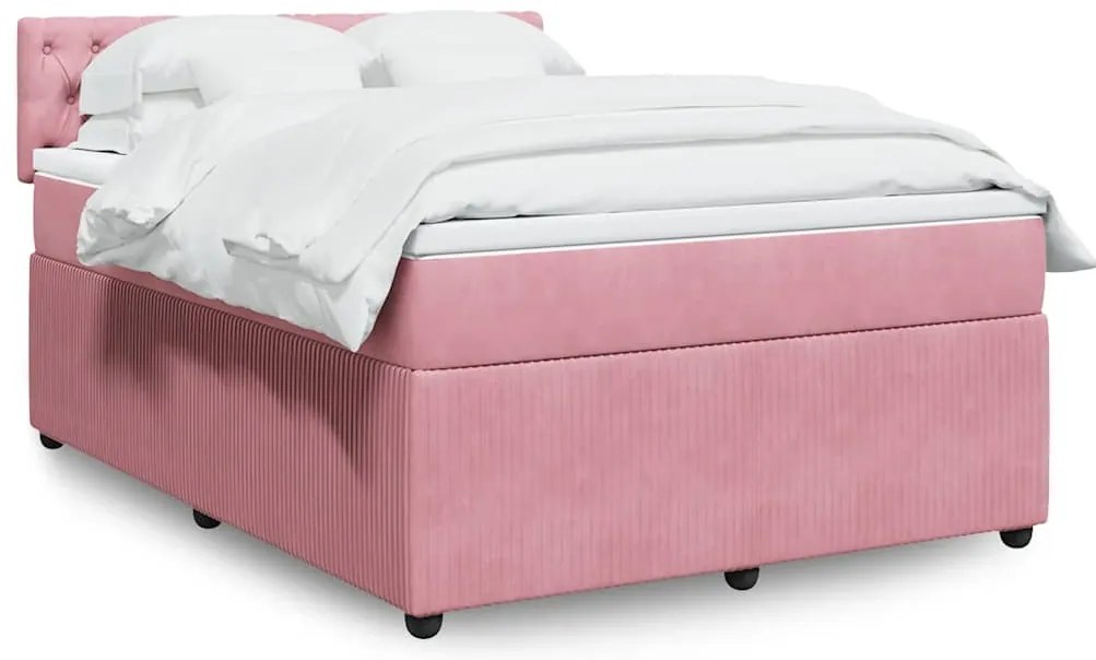 vidaXL Κρεβάτι Boxspring με Στρώμα Ροζ 140x190 εκ. Βελούδινο