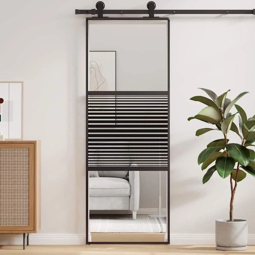 vidaXL Συρόμενη Πόρτα Μαύρο 76 x 205 cm Tempered γυαλί, Αλουμίνιο
