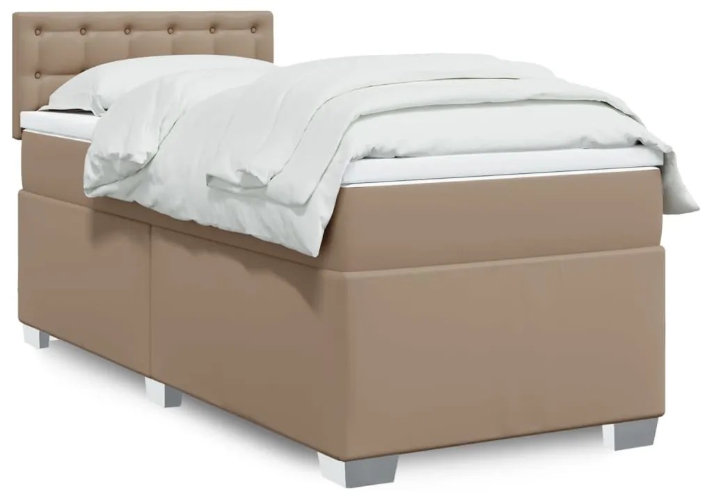 vidaXL Κρεβάτι Boxspring με Στρώμα Καπουτσίνο 90x200εκ.από Συνθ. Δέρμα