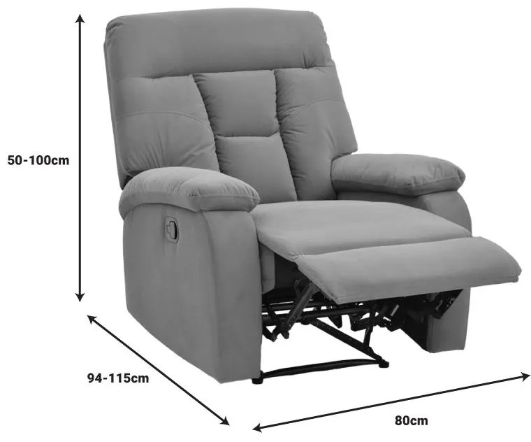 Πολυθρόνα relax με μηχανισμό massage Terpsi γκρι βελούδο 80x94x100εκ 80x94x100 εκ.