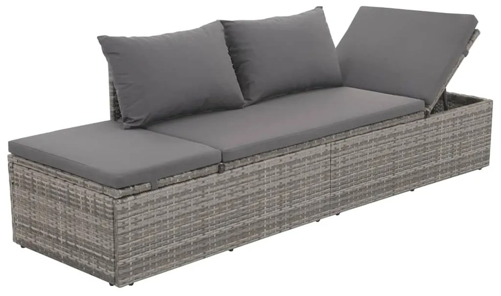 vidaXL Ξαπλώστρα - Κρεβάτι Κήπου Γκρι 195 x 60 εκ. Συνθετικό Ρατάν