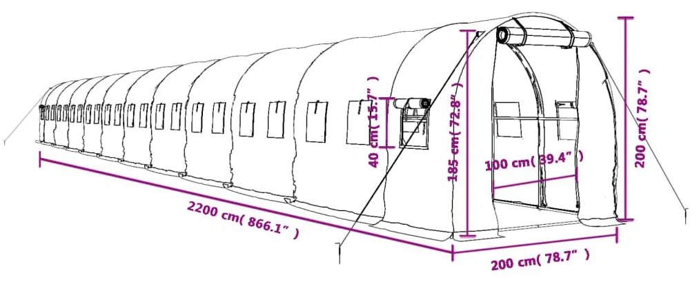 Θερμοκήπιο με Ατσάλινο Πλαίσιο Λευκό 44 μ² 22 x 2 x 2 μ. - Λευκό