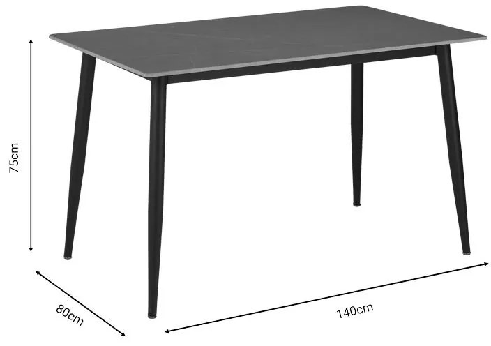 Τραπεζαρία Gustas-Bella C σετ 5τμχ γκρι μαρμάρου sintered stone-μαύρο μέταλλο 140x80x75εκ 140x80x75 εκ.