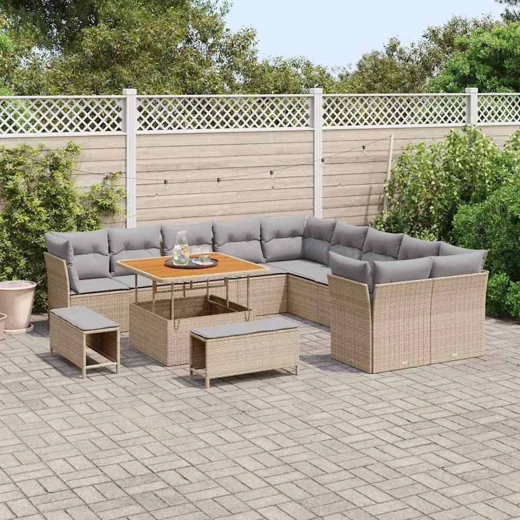 vidaXL Σετ Καναπέ Κήπου 13 pcs Μπεζ συνθετικό ρατάν