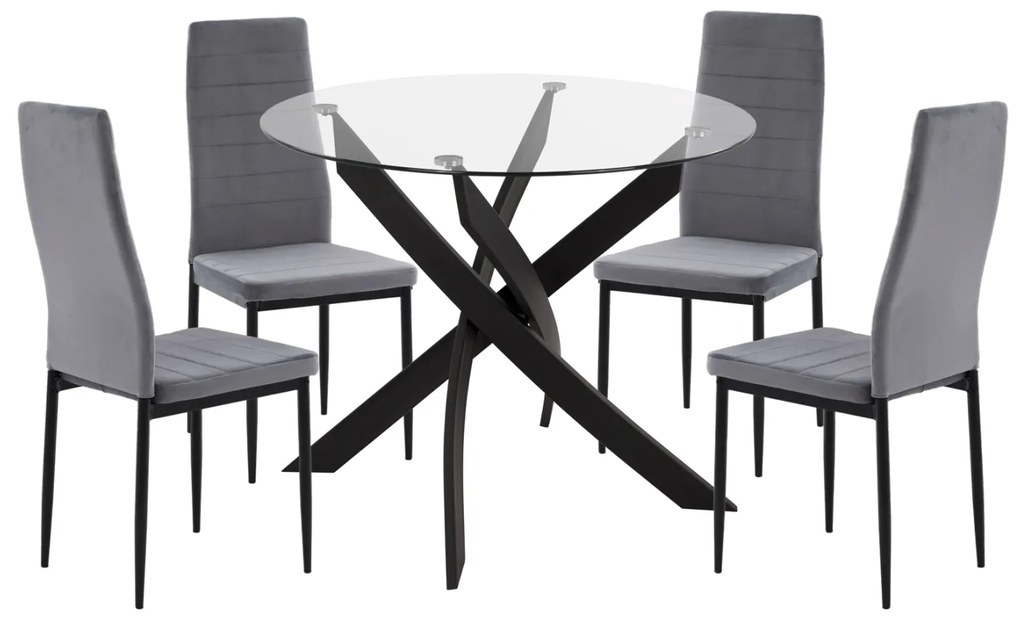 ΣΕΤ ΤΡΑΠΕΖΑΡΙΑΣ 5ΤΜΧ LADY HM21199.01 ΓΥΑΛΙ--ΜΕΤΑΛΛΟ ΣΕ ΜΑΥΡΟ &amp; ΒΕΛΟΥΔΟ ΓΚΡΙ