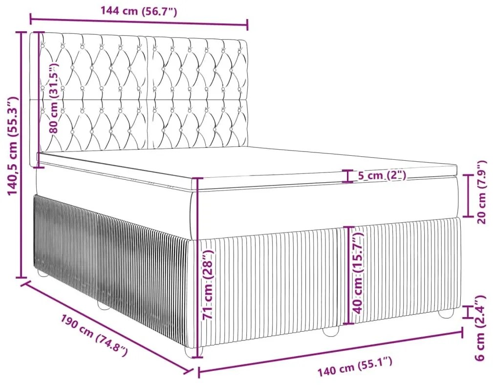 Κρεβάτι Boxspring με Στρώμα Σκούρο Γκρι 140x190 εκ. Υφασμάτινο - Γκρι