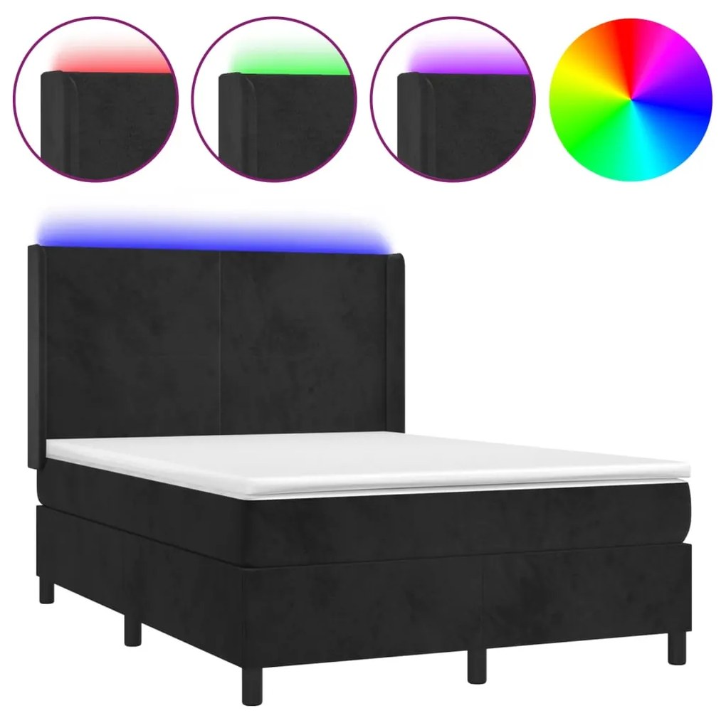 ΚΡΕΒΑΤΙ BOXSPRING ΜΕ ΣΤΡΩΜΑ &amp; LED ΜΑΥΡΟ 140X190 ΕΚ. ΒΕΛΟΥΔΙΝΟ 3139441