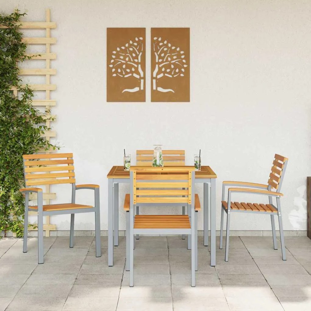 vidaXL Σέτ φαγητού για κήπο 5 pcs Γκρι και καφέ 90 x 90 x 75 cm