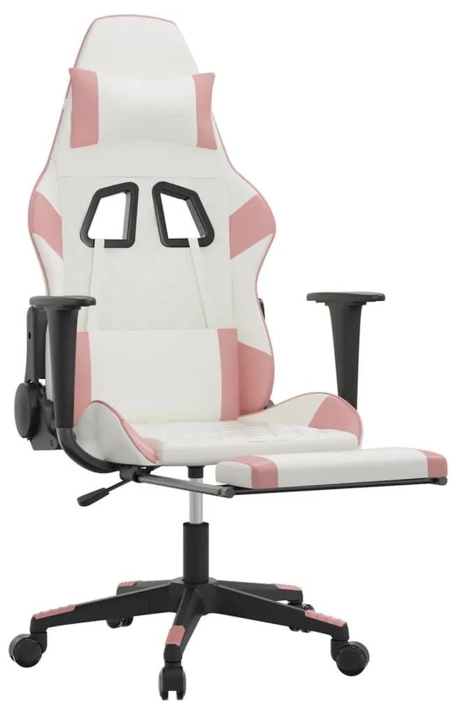 Καρέκλα Gaming Μασάζ Υποπόδιο Λευκό &amp; Ροζ από Συνθετικό Δέρμα - Ροζ