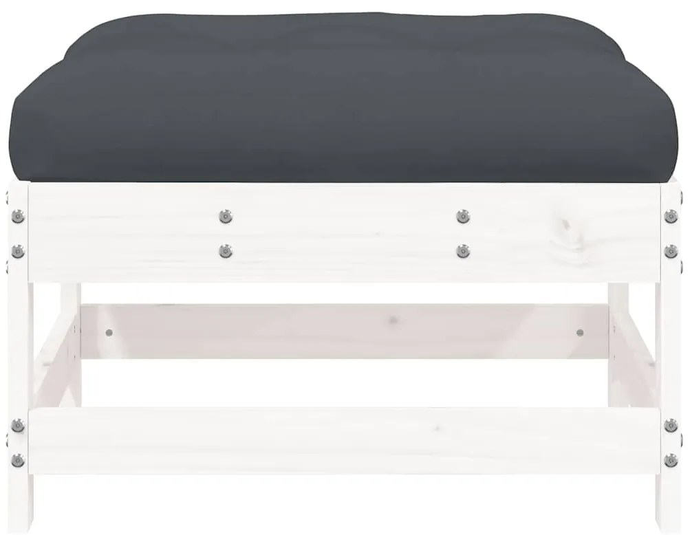 vidaXL Υποπόδιο Κήπου Λευκό από Μασίφ Ξύλο Πεύκου με Μαξιλάρι