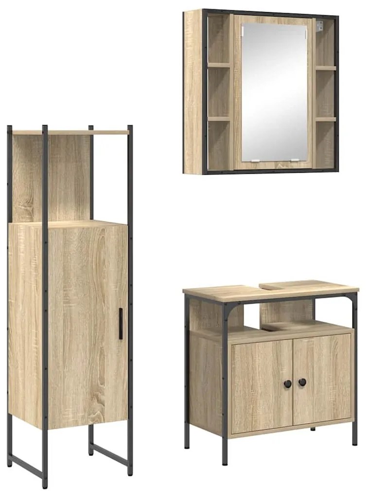 vidaXL Σετ Επίπλων Μπάνιου με ράφι 3 pcs Καφέ Επεξεργασμένο ξύλο