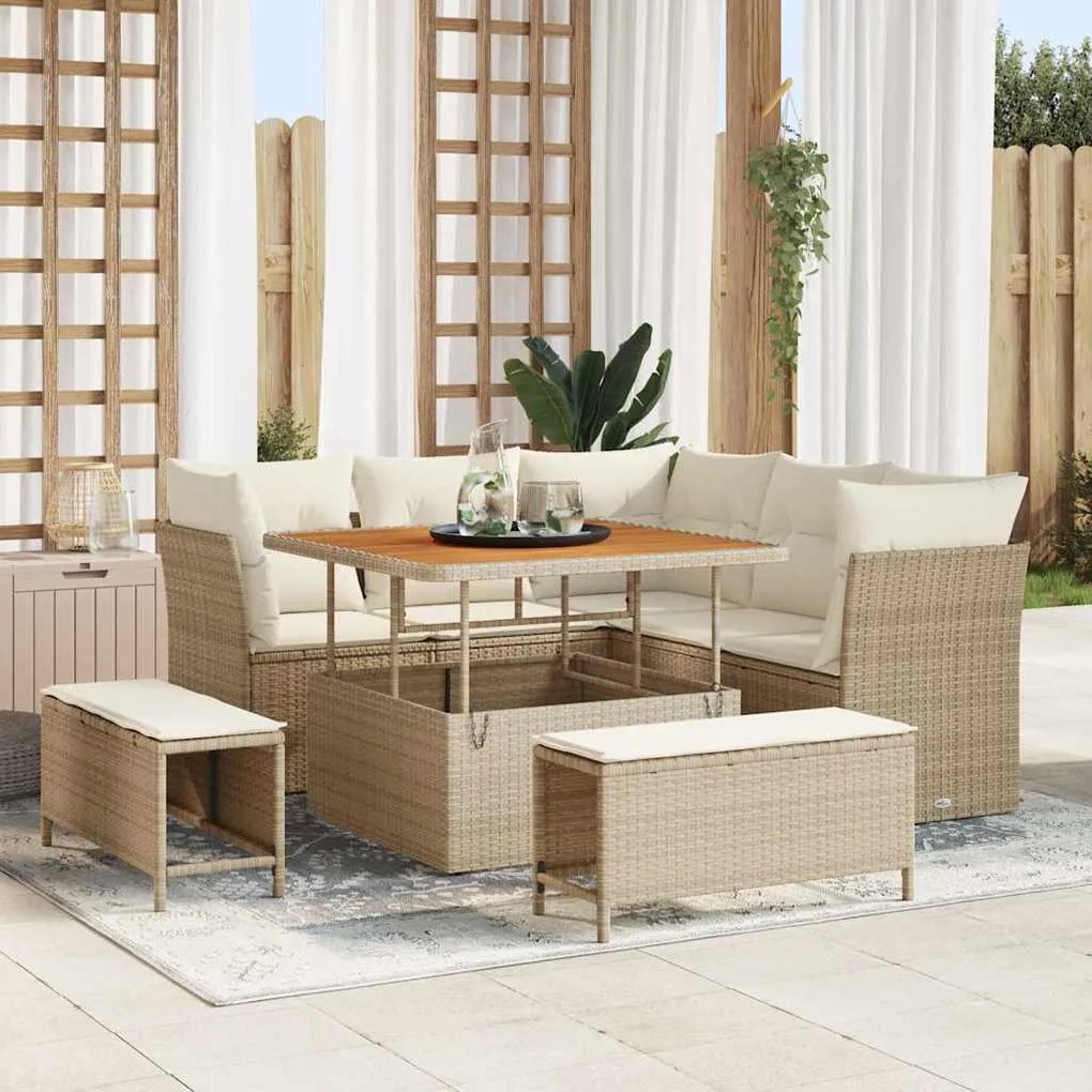 vidaXL Σετ Καναπέ Κήπου Ρυθμιζόμενο ύψος 8 pcs Μπεζ συνθετικό ρατάν