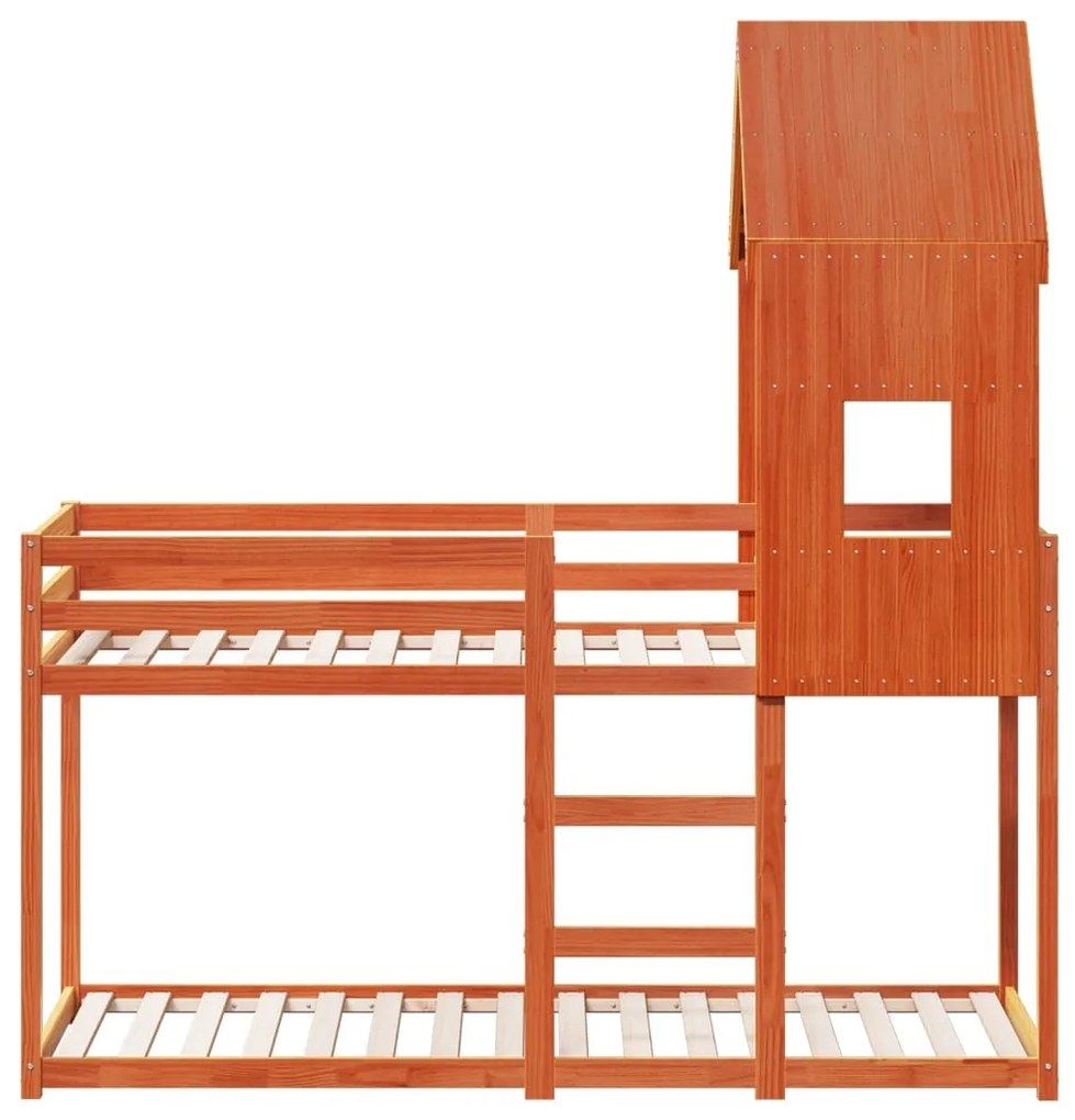 vidaXL Κουκέτα με Οροφή Καφέ Κεριού 90x200εκ. από Μασίφ Ξύλο Πεύκου