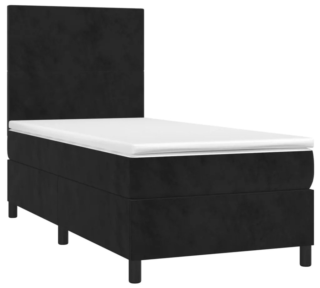 vidaXL Κρεβάτι Boxspring με Στρώμα & LED Μαύρο 100x200 εκ. Βελούδινο