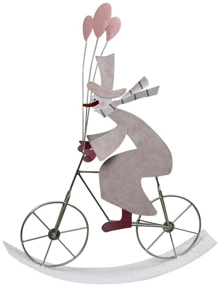 Χριστουγεννιάτικος Διακοσμητικός Χιονάνθρωπος-Ποδήλατο Polyresin Ροζ ESPIEL 39x9x49εκ. MT2656K1