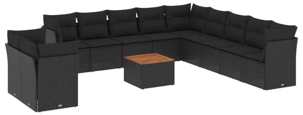 vidaXL Σαλόνι Κήπου 12 Τεμαχίων Μαύρο Συνθετικό Ρατάν με Μαξιλάρια