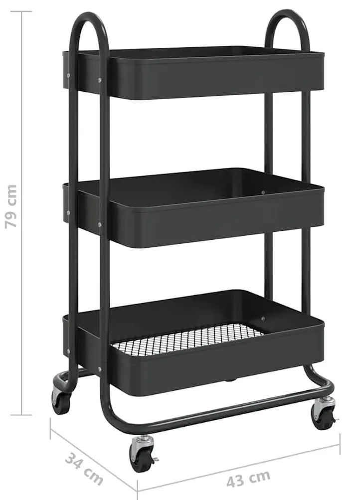 vidaXL Τροχήλατη Βάση 3 Επιπέδων Μαύρο 43 x 34 x 79 εκ. από Ατσάλι