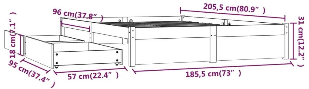 Πλαίσιο Κρεβατιού Συρτάρια Λευκό 180 x 200 εκ Super King Size - Λευκό