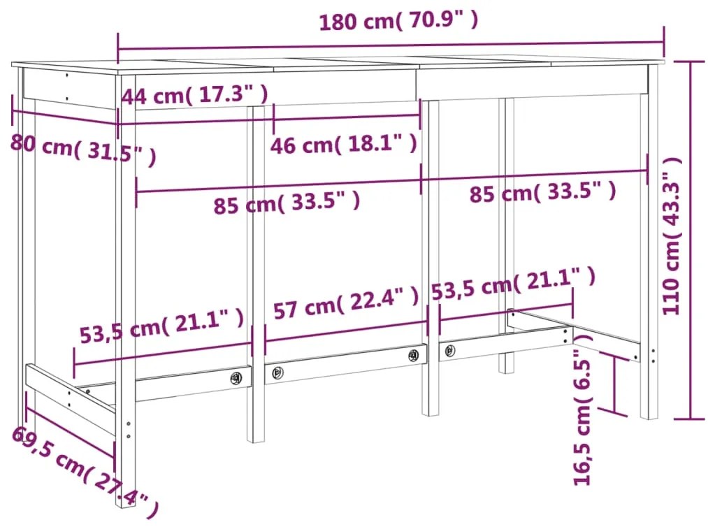 ΤΡΑΠΕΖΙ ΜΠΑΡ ΛΕΥΚΟ 180 X 80 X 110 ΕΚ. ΑΠΟ ΜΑΣΙΦ ΞΥΛΟ ΠΕΥΚΟΥ 822163