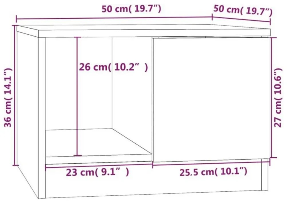 Τραπεζάκι Σαλονιού Καπνιστή Δρυς 50x50x36 εκ Επεξεργασμένο Ξύλο - Καφέ