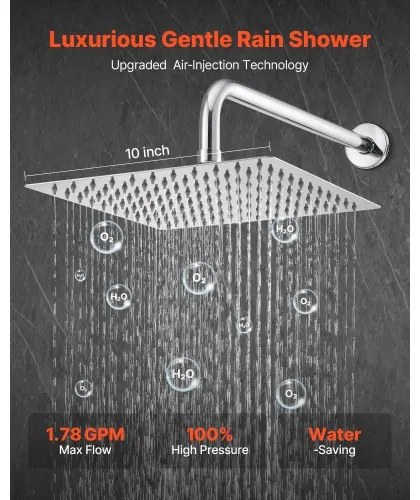 VEVOR Shower Faucet Set 10&quot; Square Rain Shower Head and Hand Set Silver Chrome