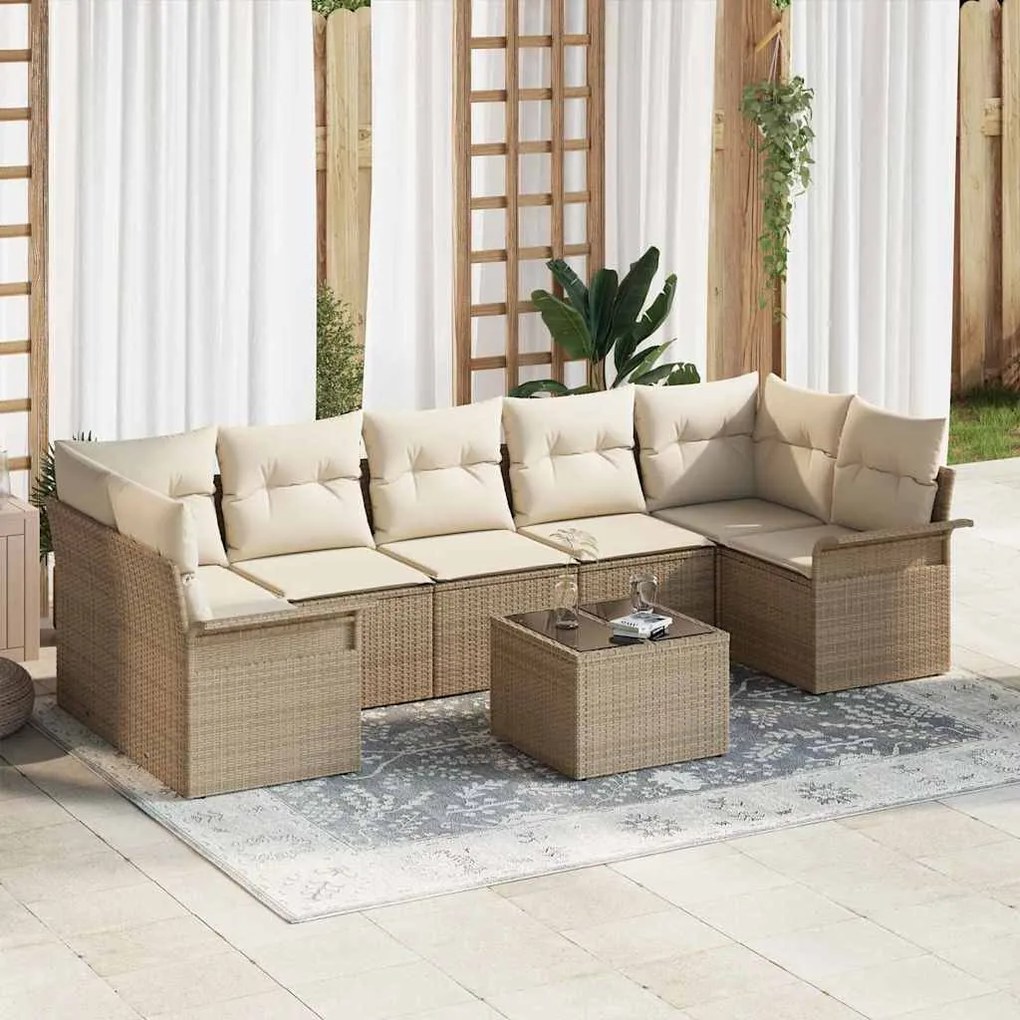 vidaXL Σετ Καναπέ Κήπου με μαξιλάρι 8 pcs Μπεζ, Κρέμα 55 x 55 x 37 εκ