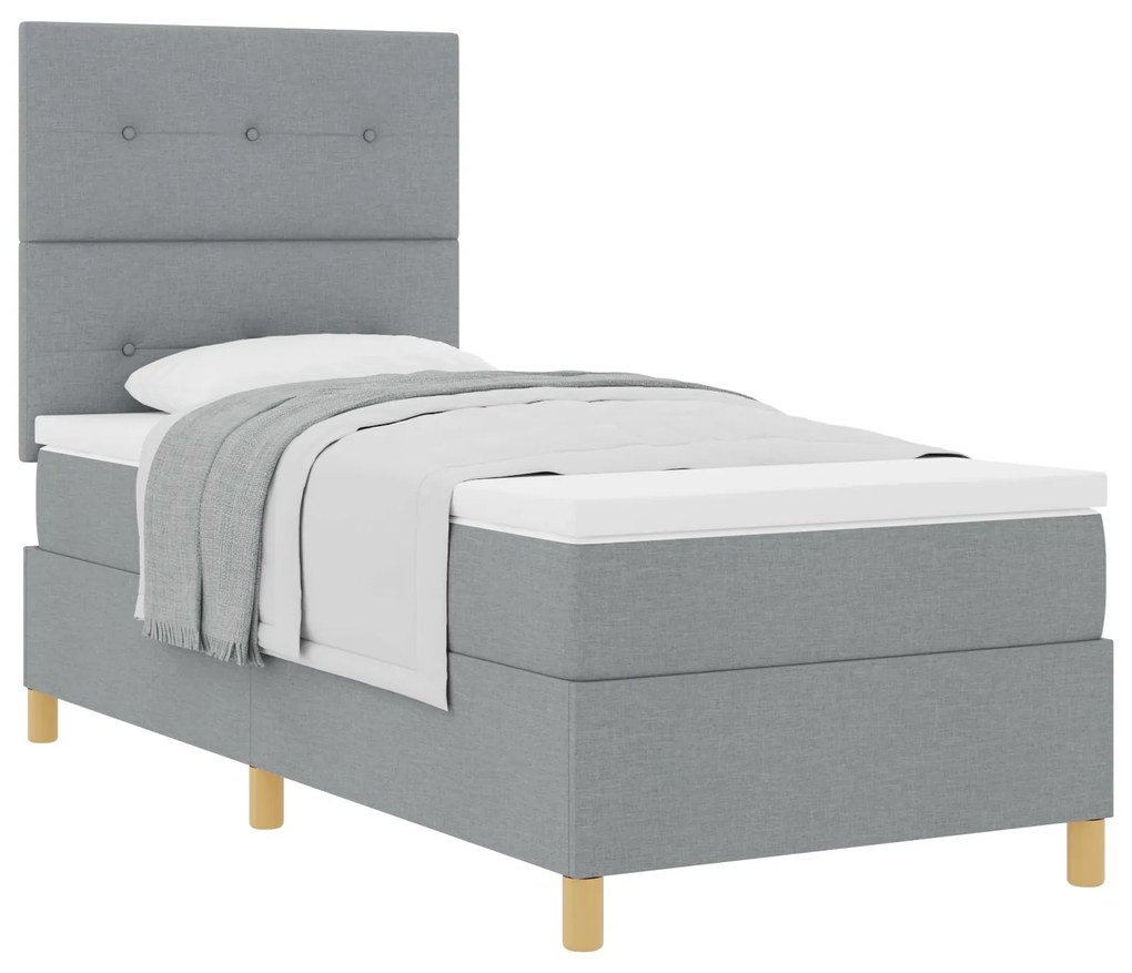 vidaXL Κρεβάτι Box Spring με Στρώμα Ανοιχτό Γκρι 90x200 εκ Ύφασμα