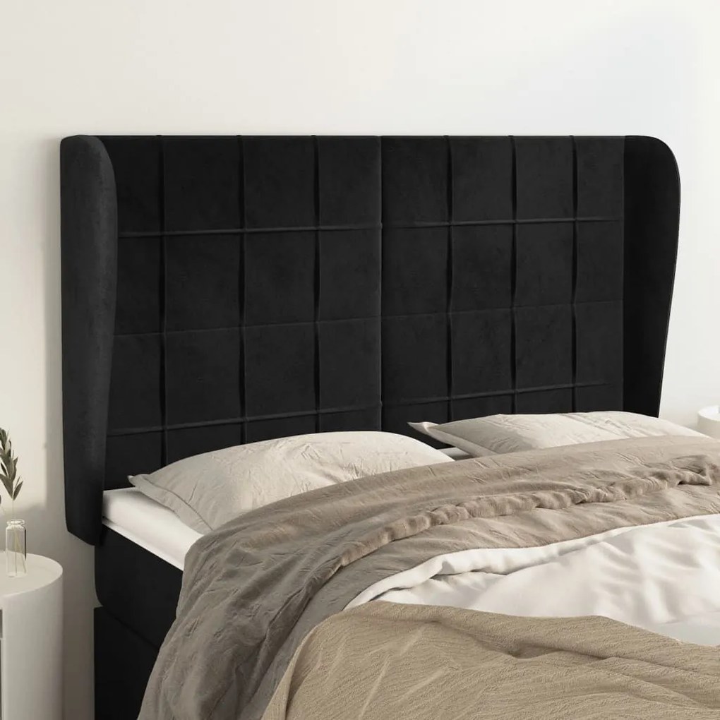 Κεφαλάρι με Πτερύγια Μαύρο 147x23x118/128 εκ. Βελούδινο - Μαύρο