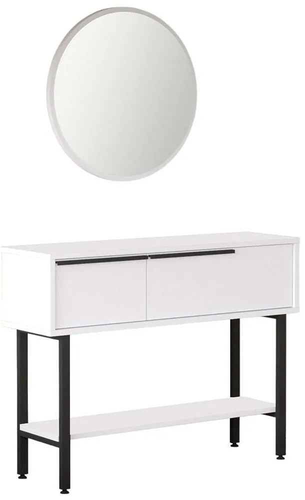 Κονσόλα Με Καθρέπτη 956LCS3486 100x29,5x76/60x1,8x60cm White-Black Μοριοσανίδα, Μέταλλο