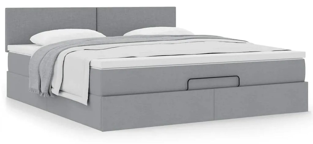 Οθωμανικό κρεβάτι με στρώμα ανοιχτό γκρι 160x200cm ύφασμα