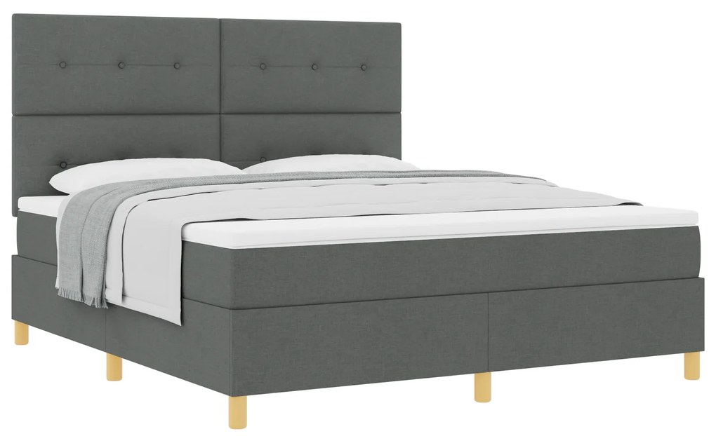 vidaXL Κρεβάτι Box Spring με στρώμα Σκούρο γκρι Σούπερ Κινγκ Ύφασμα