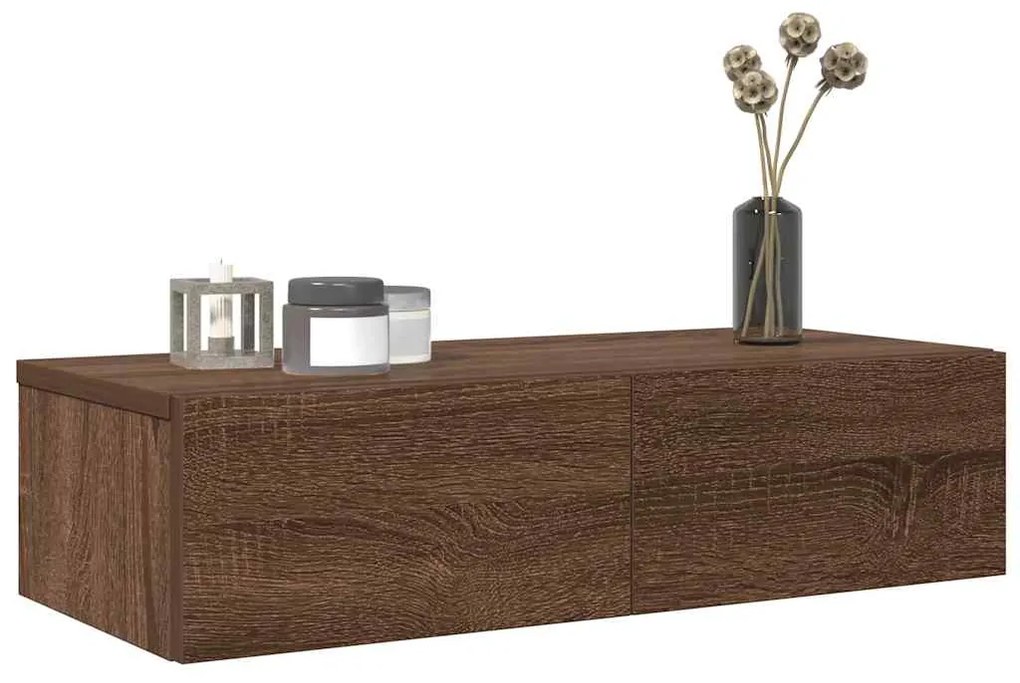 vidaXL Ράφι τοίχου με συρτάρια καφέ δρυς 60x26,5x15 cm Ξύλο μηχανής