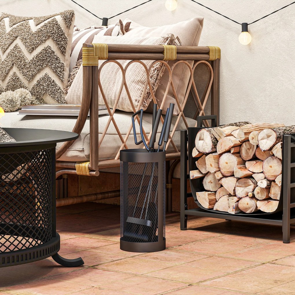 Σετ εργαλείων τζακιού, 5 τεμαχίων, σκούπα, φτυάρι, τανάλια, σκούπα και καλάθι, πυρίμαχο μέταλλο, Μαύρο