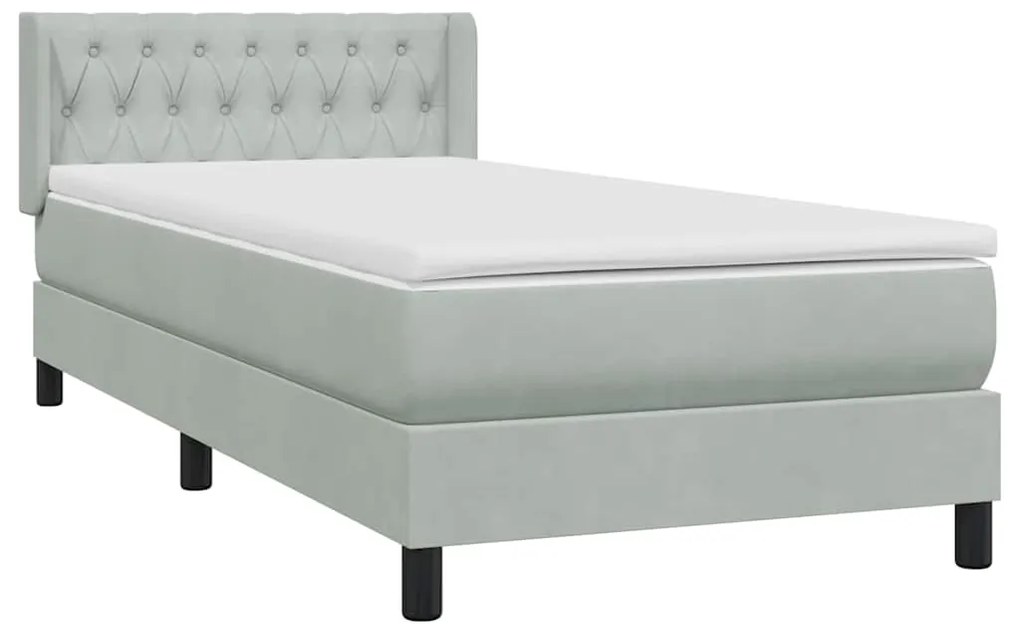 vidaXL Κρεβάτι Boxspring με Στρώμα Ανοιχτό Γκρι 100x210 εκ. Βελούδινο