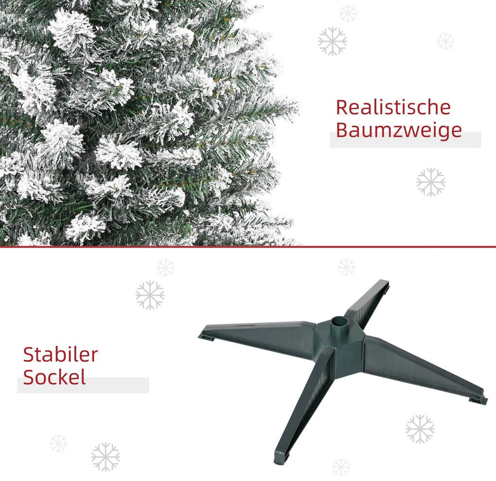 HOMCOM Τεχνητό Χριστουγεννιάτικο Δέντρο, 210 cm, Πριονωτά κλαδιά PVC, Αναδιπλούμενο, Μεταλλική βάση, Πράσινο/Λευκό