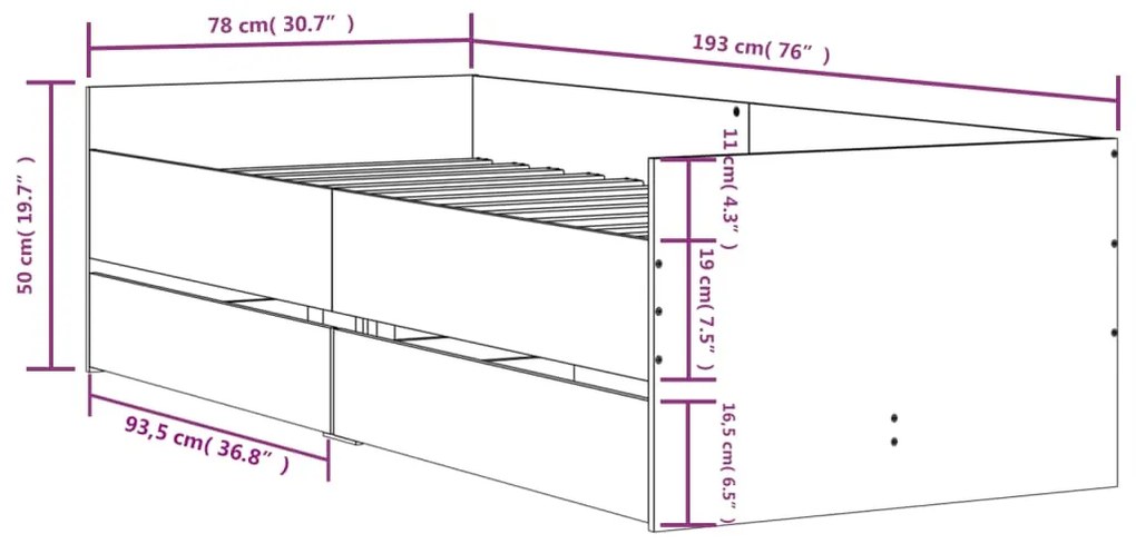 ΠΛΑΙΣΙΟ ΚΡΕΒΑΤΙΟΥ ΜΕ ΣΥΡΤΑΡΙΑ ΜΑΥΡΟ 75X190 ΕΚ SMALL SINGLE 3207358