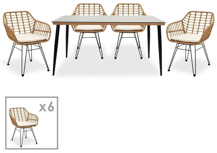 Τραπεζαρία Naoki σετ 7τεμ μέταλλο-μαύρο-pe φυσικό