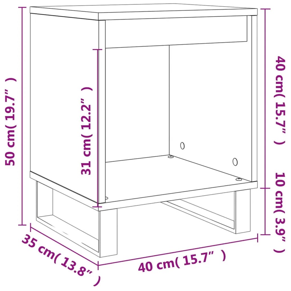 Κομοδίνο Γκρι Sonoma 40 x 35 x 50 εκ. από Επεξεργασμένο Ξύλο - Γκρι