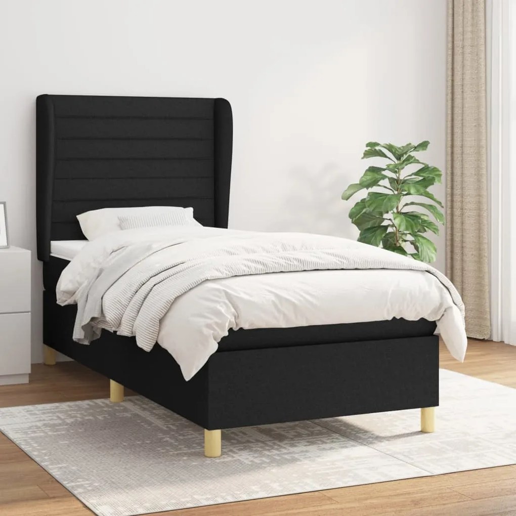 vidaXL Κρεβάτι Boxspring με Στρώμα Μαύρο 90x190 εκ.Υφασμάτινο