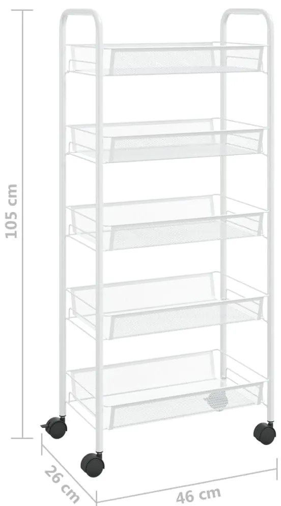 vidaXL Τρόλεϊ Κουζίνας 5 Επιπέδων Λευκό 46 x 26 x 105 εκ. Σιδερένιο