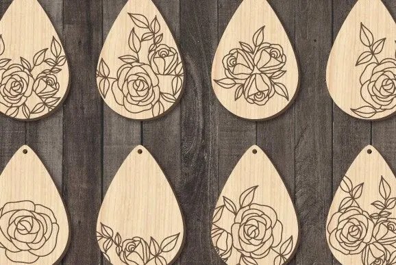 Intra απο ξύλο plywood Χρώμα wenge 3mm-4mm πάχος - Σκουλαρίκια χαραγμένα με τριαντάφυλλα Δίασταση 39x2 cm INTRAFABR-61700690