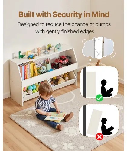 VEVOR Toy Storage Organizer, Wooden Kids Bookshelf with Storage, Toy Storage Cabinet with 2 Mobile Drawers, Kids Storage Organizer for Bedroom, Nursery, Living Room, Entryway, Preschool, White