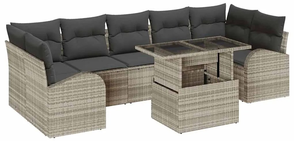 vidaXL Set Sofa Κήπου 8 τεμαχίων με Μαξιλάρια σε Ανοιχτό Γκρι Πολυ Ρατάν