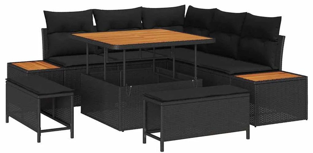 vidaXL Σετ Καναπέ Κήπου με μαξιλάρι 8 pcs Μαύρο Πολυ ράταν