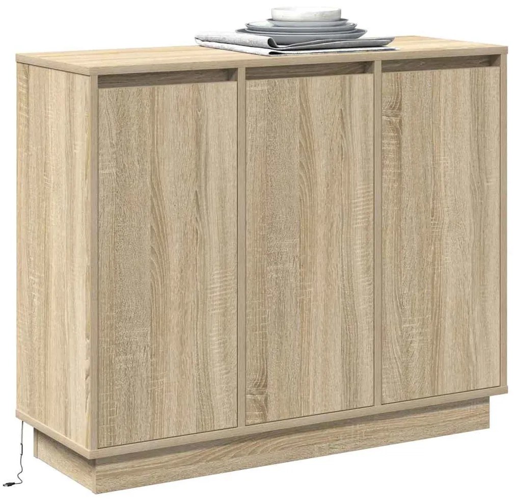 vidaXL Πλευρικό Τραπέζι LED Δρύς Sonoma 90 x 32 x 75 εκ.