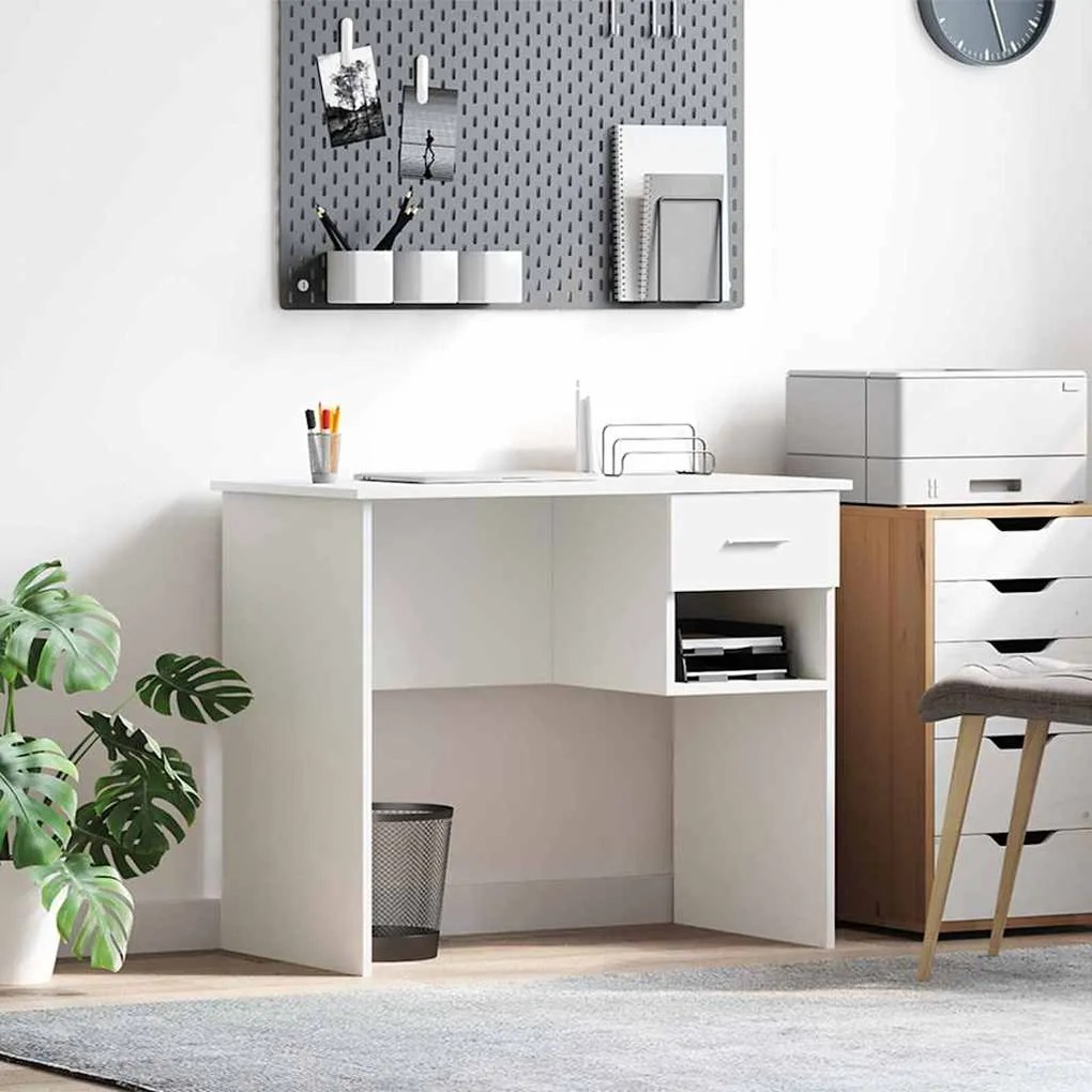 vidaXL Γραφείο με συρτάρι Λευκό 90 x 49.5 x 75 εκ. Επεξεργασμένο ξύλο