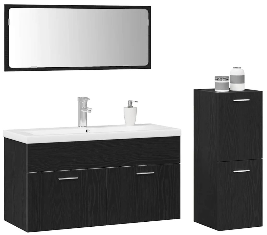 vidaXL Σετ Επίπλων Μπάνιου με πόρτα 4 pcs Μαύρη Οξυά 91 x 39.5 x 46 εκ