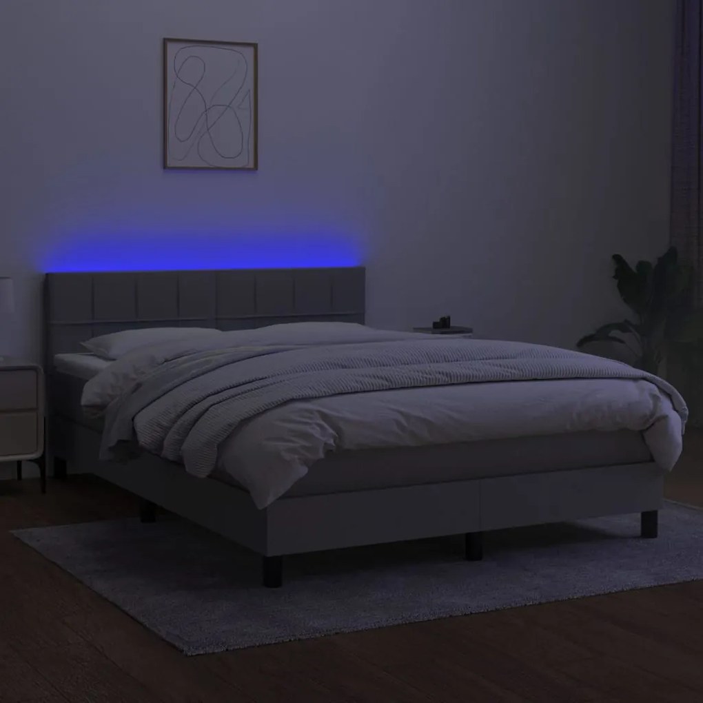 vidaXL Κρεβάτι Boxspring με Στρώμα & LED Αν.Γκρι 140x200 εκ Υφασμάτινο