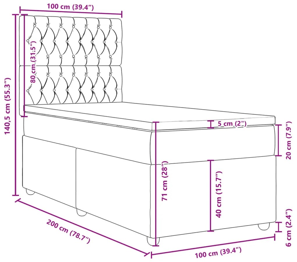 Κρεβάτι Boxspring με Στρώμα Μαύρο 100 x 200 εκ. Υφασμάτινο - Μαύρο